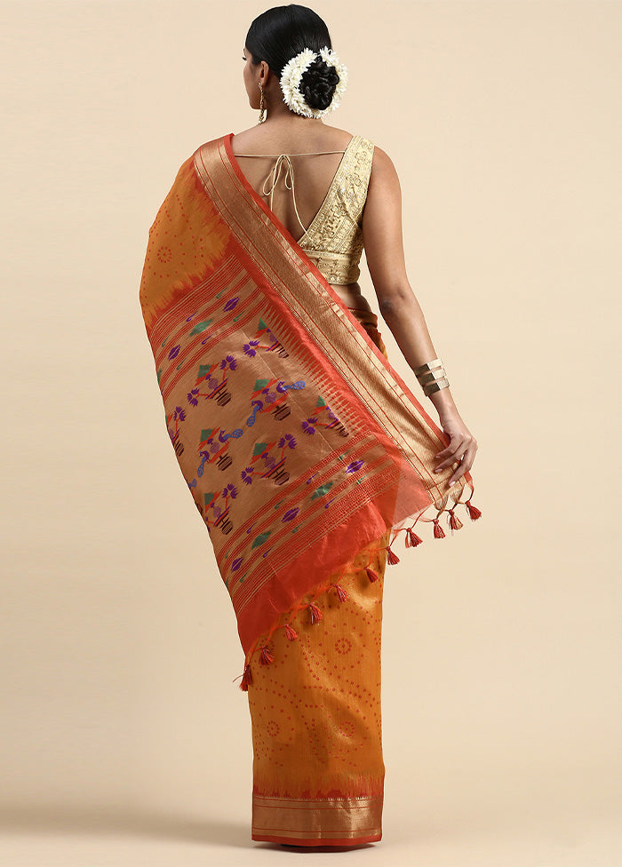 Orange Spun Silk Saree With Blouse Piece Cheap From China