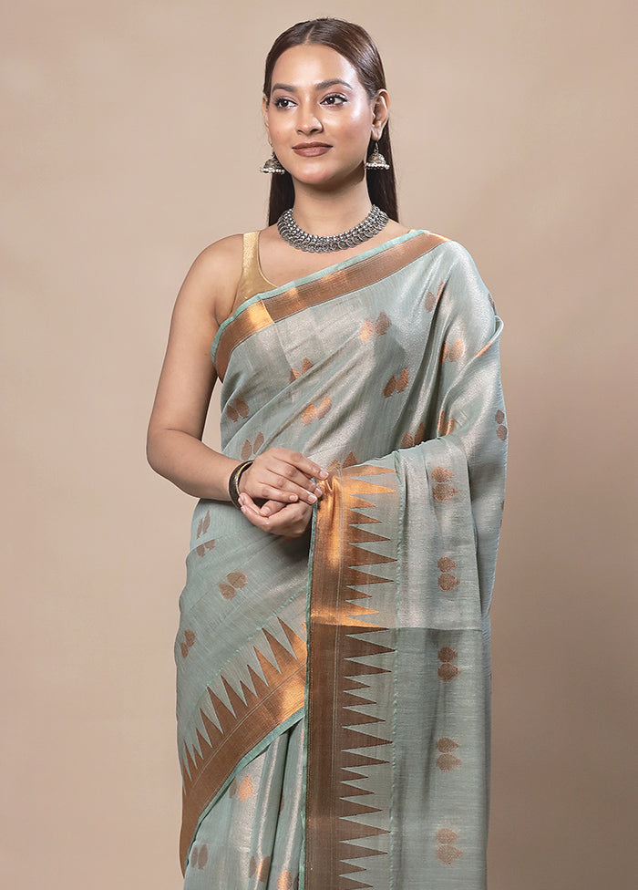 Green Tissue Silk Saree With Blouse Piece Discount Sast