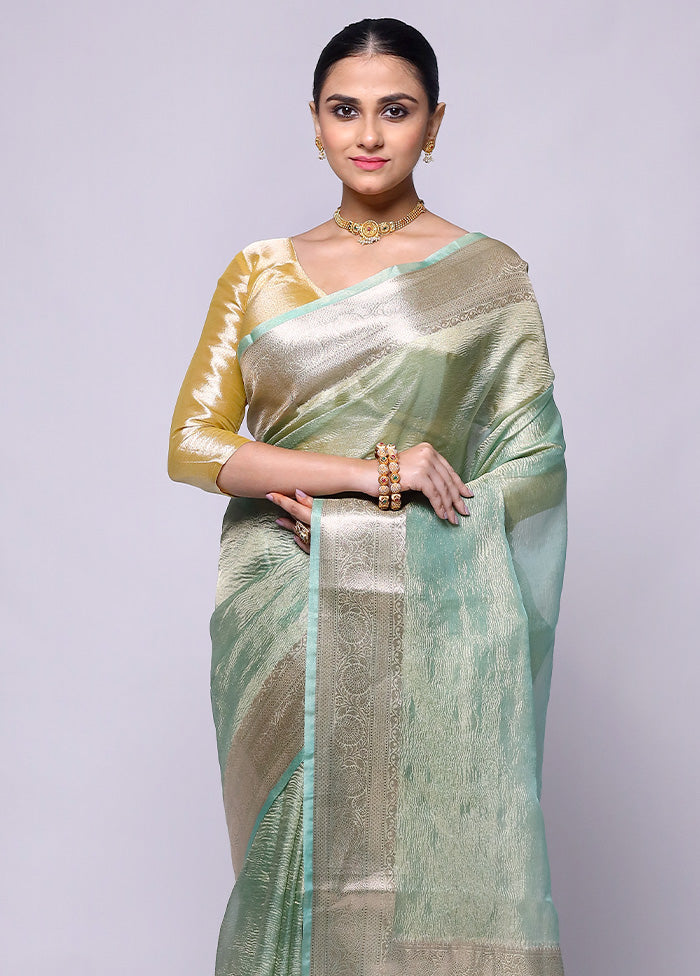 Green Crushed Tissue Silk Saree With Blouse Piece Discount Hot Sale