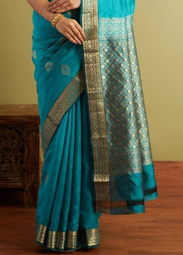 Sky Blue Banarasi Silk Saree With Blouse Piece Discount 2025