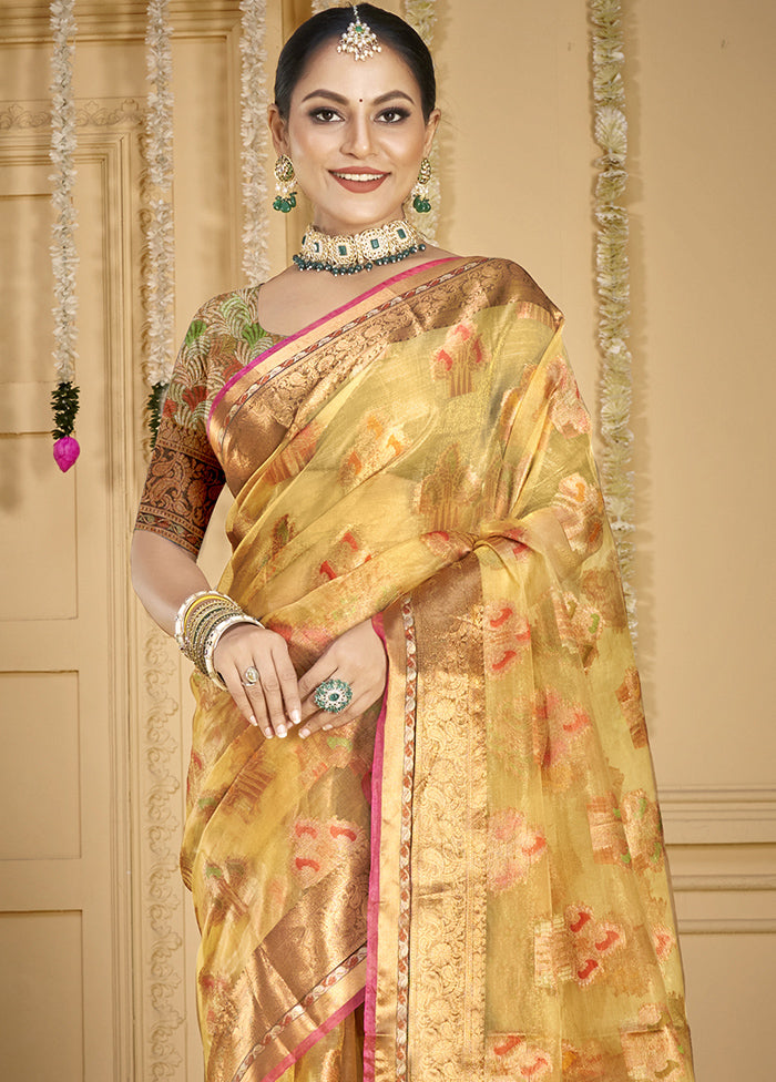 Beige Organza Saree With Blouse Piece Discount Footaction