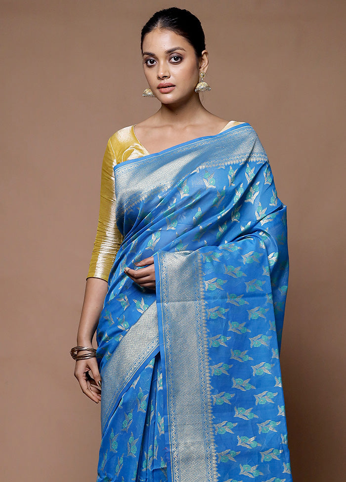 Blue Kora Silk Saree With Blouse Piece Amazon Sale Online