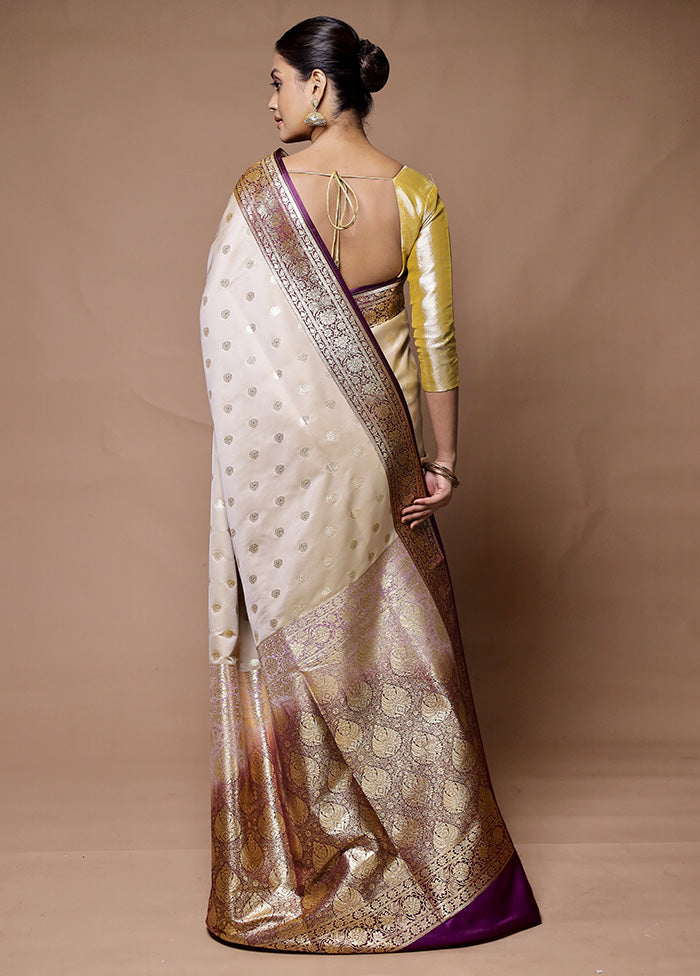 Cream Banarasi Silk Saree With Blouse Piece Cheap Sale Perfect