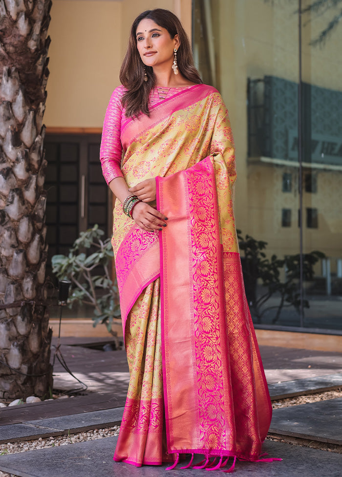 Yellow Spun Silk Saree With Blouse Piece Clearance Pirce Sale