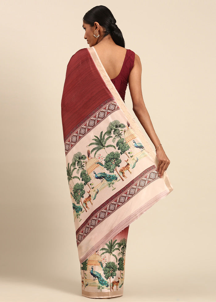 Maroon Cotton Saree With Blouse Piece Cheap For Cheap