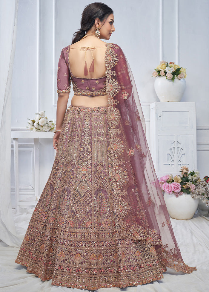 3 Pc Purple Net Semi Stitched Lehenga Set Sale Wholesale Pice