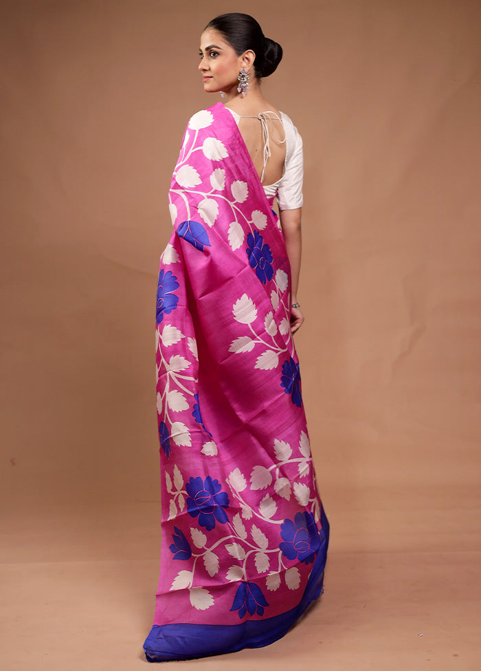 Pink Printed Pure Silk Saree Without Blouse Piece Online