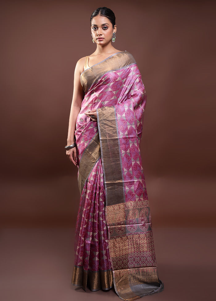 Pink Tussar Silk Saree With Blouse Piece Cheap Pice Wholesale