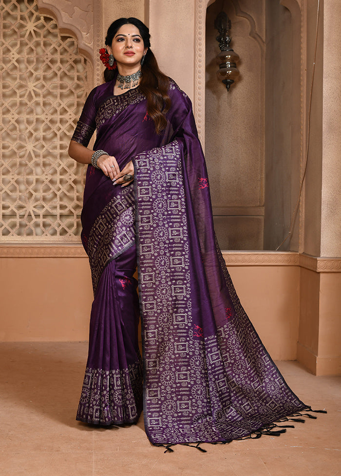 Purple Spun Silk Saree With Blouse Piece Outlet Shop