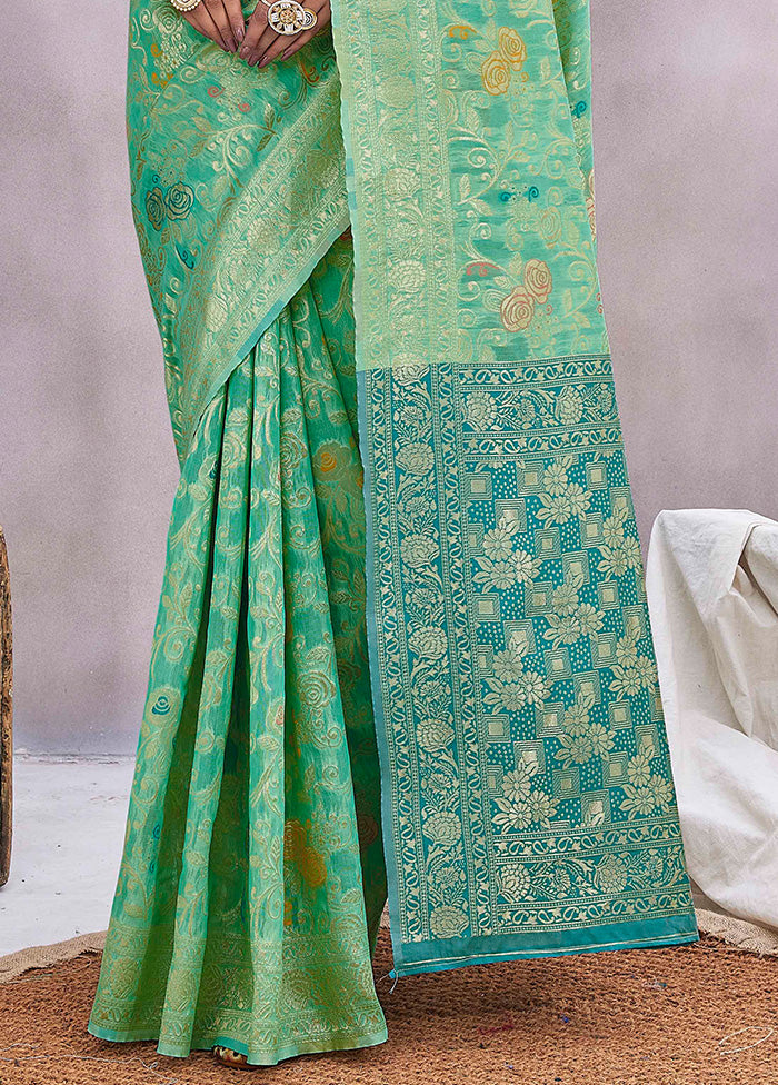 Rama Spun Silk Saree With Blouse Piece Cheap Wide Range Of