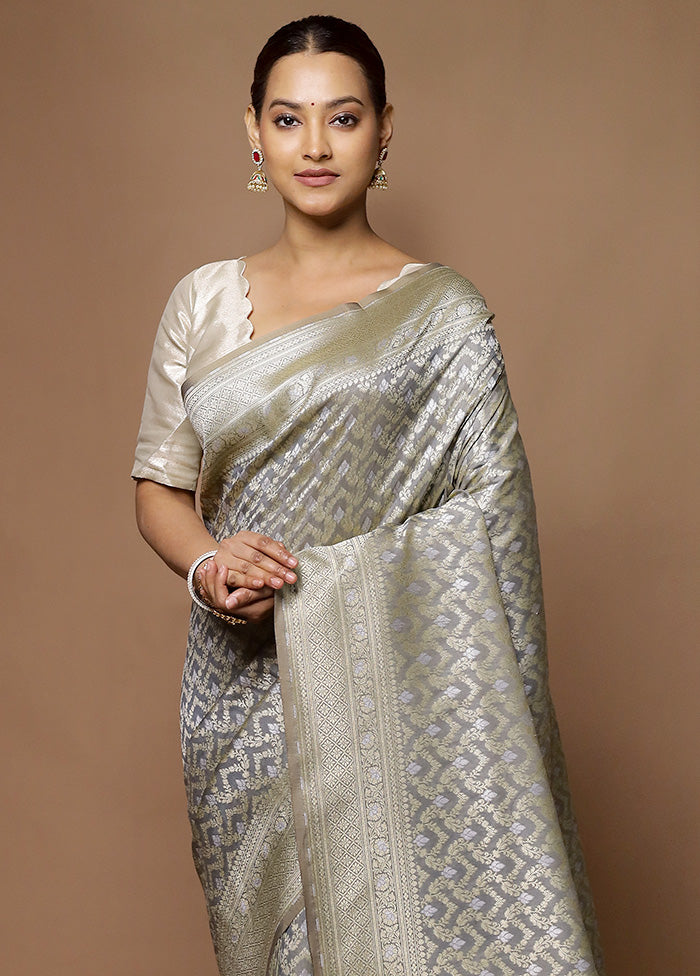 Grey Uppada Silk Saree With Blouse Piece Cheap The Cheapest