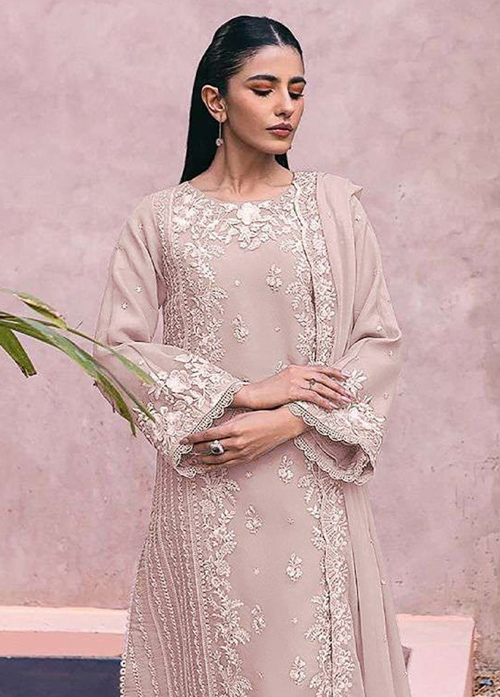 3 Pc Beige Semi Stitched Georgette Suit Set Comfortable Online