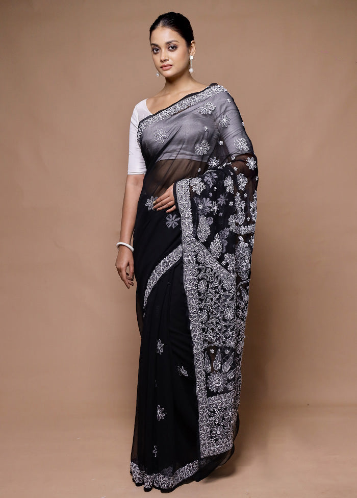 Black Pure Cotton Saree With Blouse Piece Clearance Official Site