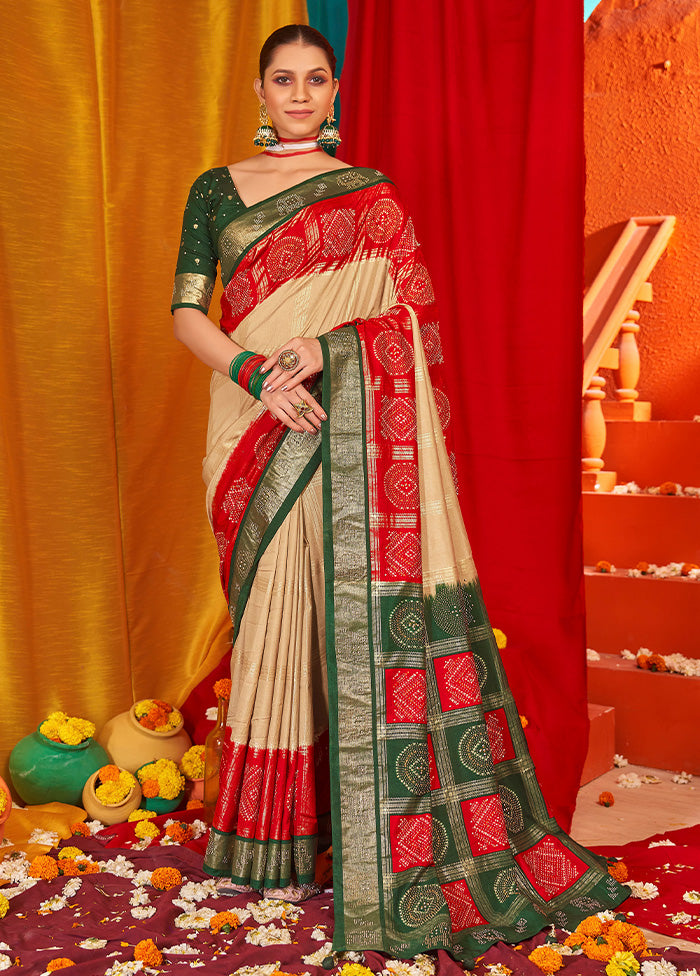 Beige Tussar Silk Saree With Blouse Piece Cheap Factory Outlet