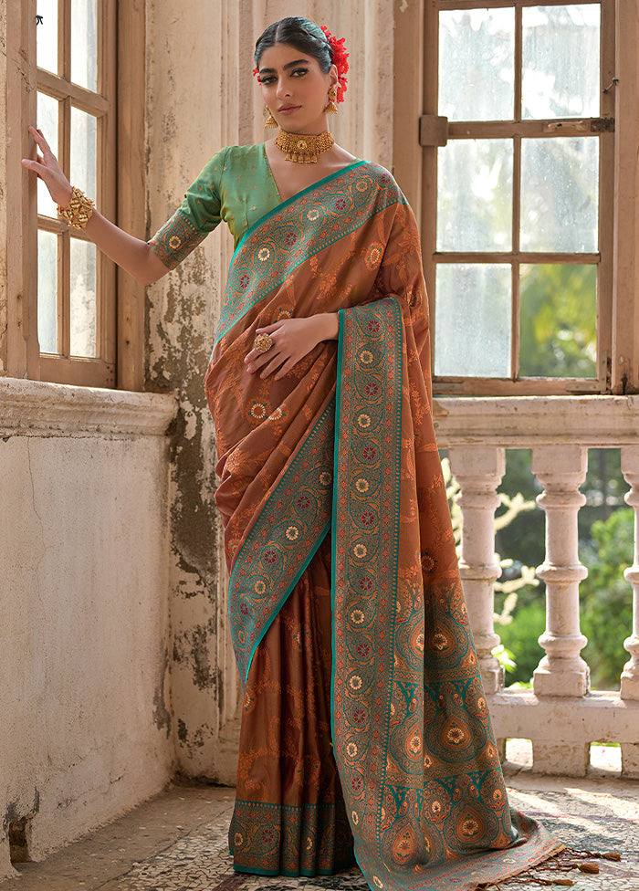 Coffee Banarasi Silk Saree With Blouse Piece Footlocker Finishline Cheap Pice