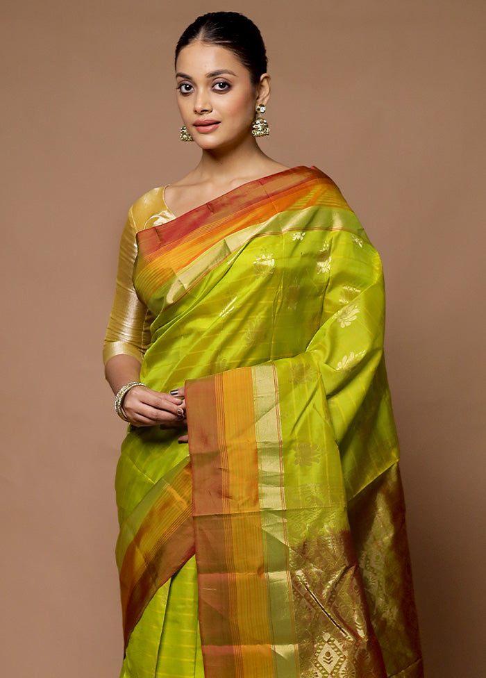 Green Handloom Kanjivaram Pure Silk Saree With Blouse Piece Pick A Best Cheap Pice