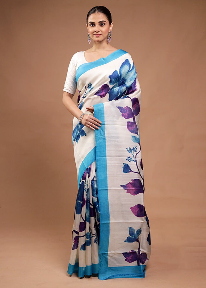 Cream Printed Pure Silk Saree Without Blouse Piece For Nice