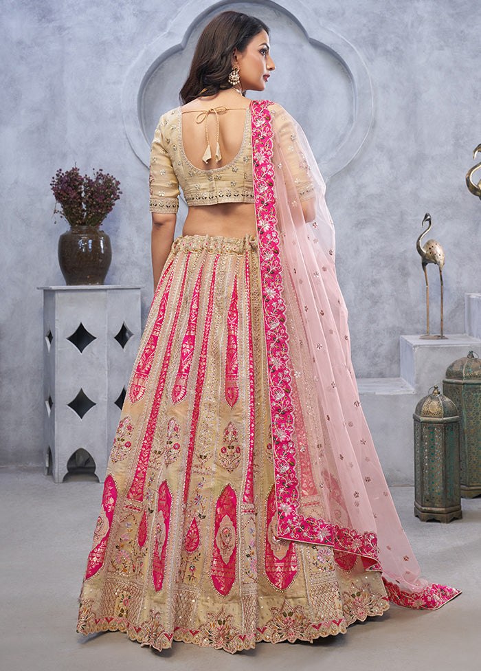 3 Pc Chiku Silk Semi Stitched Lehenga Set From China Free Shipping Low Pice