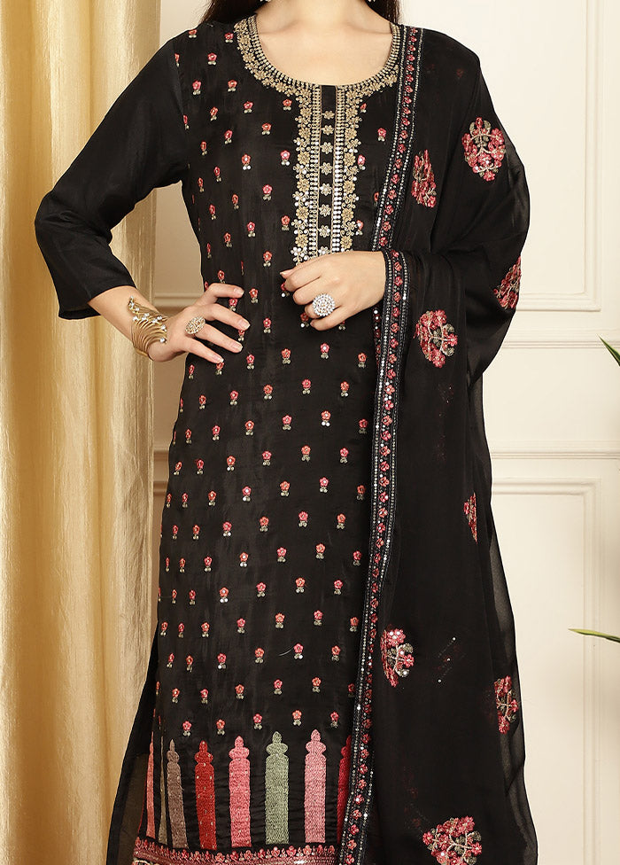 3 Pc Black Unstitched Pure Silk Suit Set Outlet Clearance