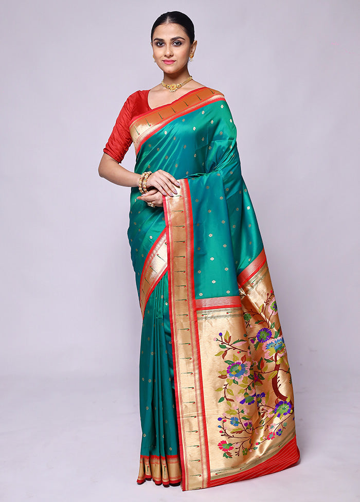 Green Katan Silk Saree With Blouse Piece Buy Cheap Clearance