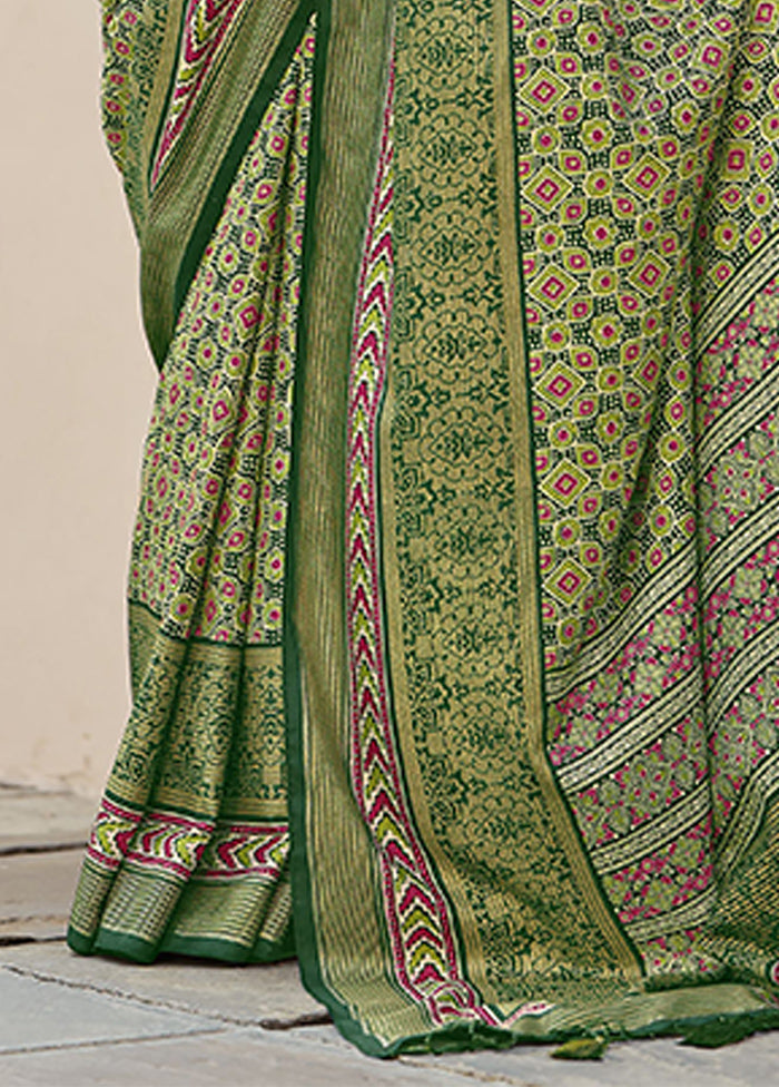 Green Spun Silk Saree With Blouse Piece For Sale Cheap Pice