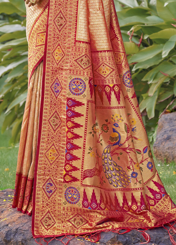 Peach Dupion Silk Saree With Blouse Piece View Cheap Online