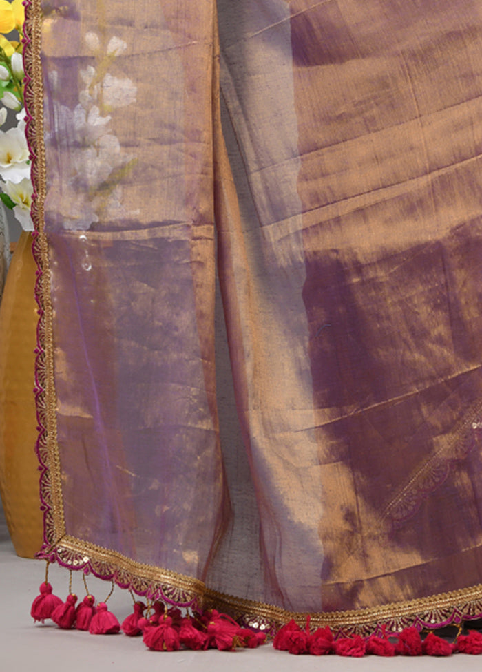 Purple Spun Silk Saree With Blouse Piece Choice For Sale