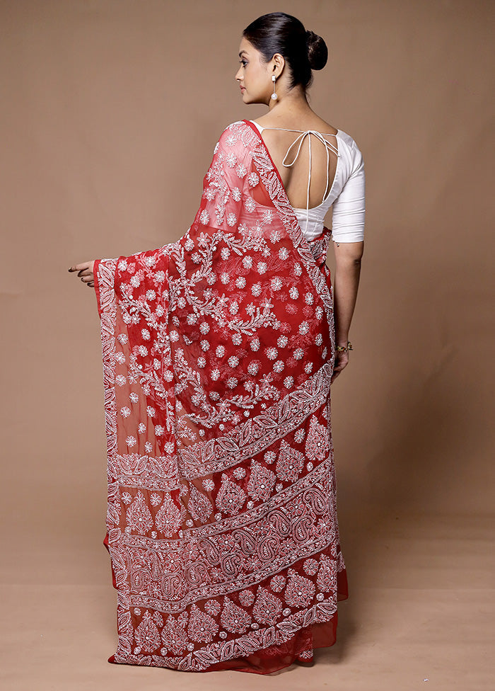 Red Handloom Pure Cotton Saree With Blouse Piece Shop For