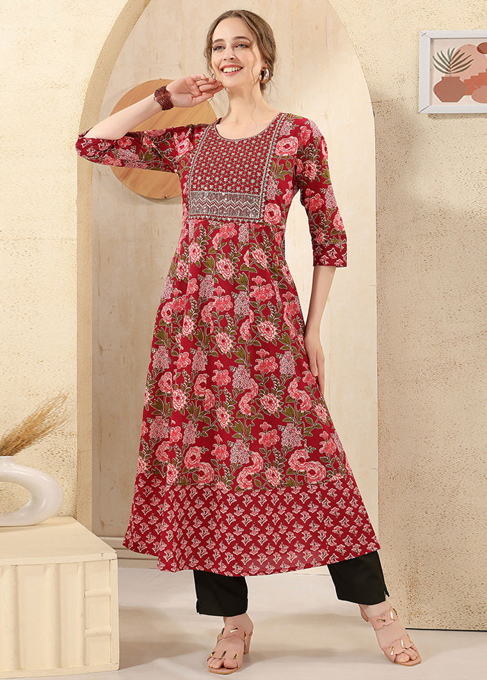 Maroon Readymade Cotton Long Kurti Outlet Store Cheap Pice