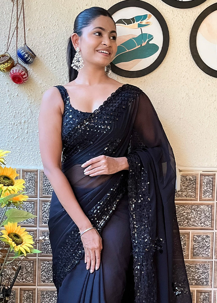 Black Georgette Saree With Blouse Piece Choice For Sale