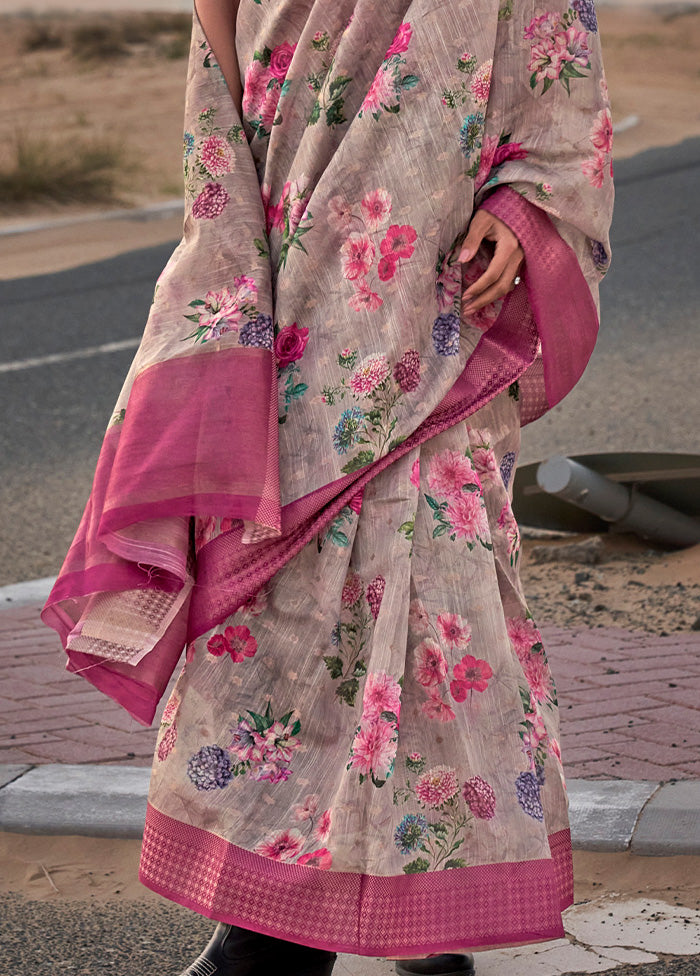 Grey Linen Silk Saree With Blouse Piece Clearance Geniue Stockist