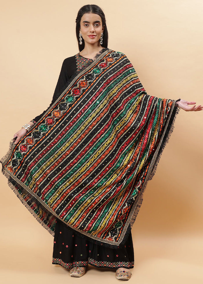 Black Chinon Phulkari Work Dupatta Sale With Credit Card