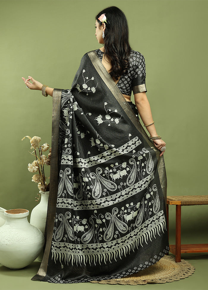 Black Dupion Silk Saree With Blouse Piece Pices Cheap Online