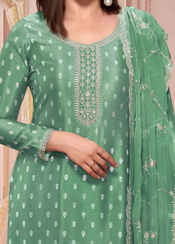 3 Pc Green Semi Stitched Georgette Suit Set Newest Cheap Pice