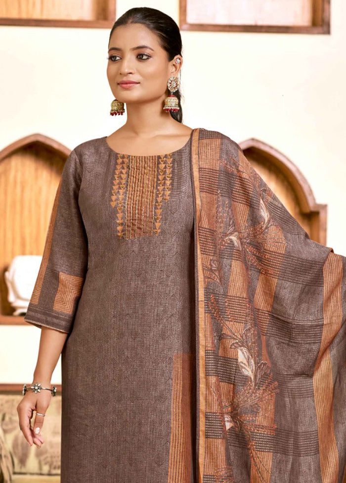 3 Pc Brown Readymade Viscose Dupatta Suit Set Latest Collections For Sale