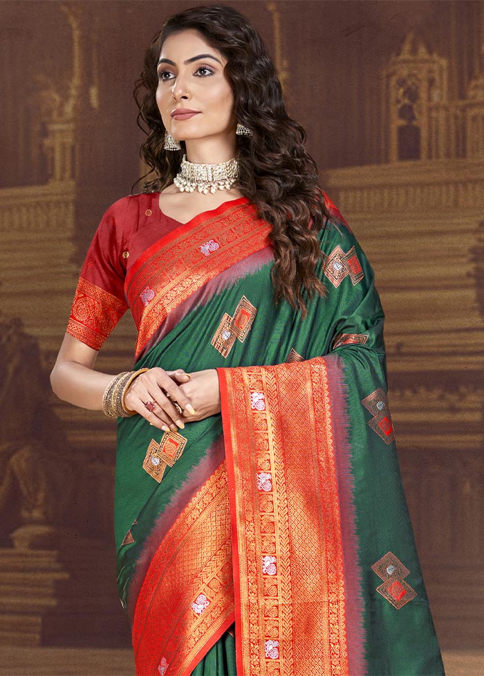 Bottle Green Dupion Silk Saree With Blouse Piece Factory Outlet