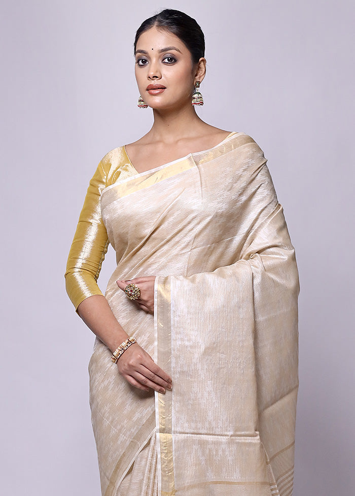 Cream Tussar Silk Saree With Blouse Piece How Much Sale Online