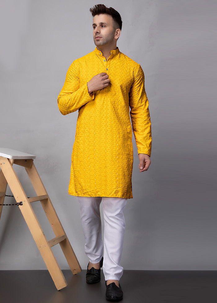 2 Pc Yellow Viscose Kurta Pajama Set The Cheapest Cheap Online