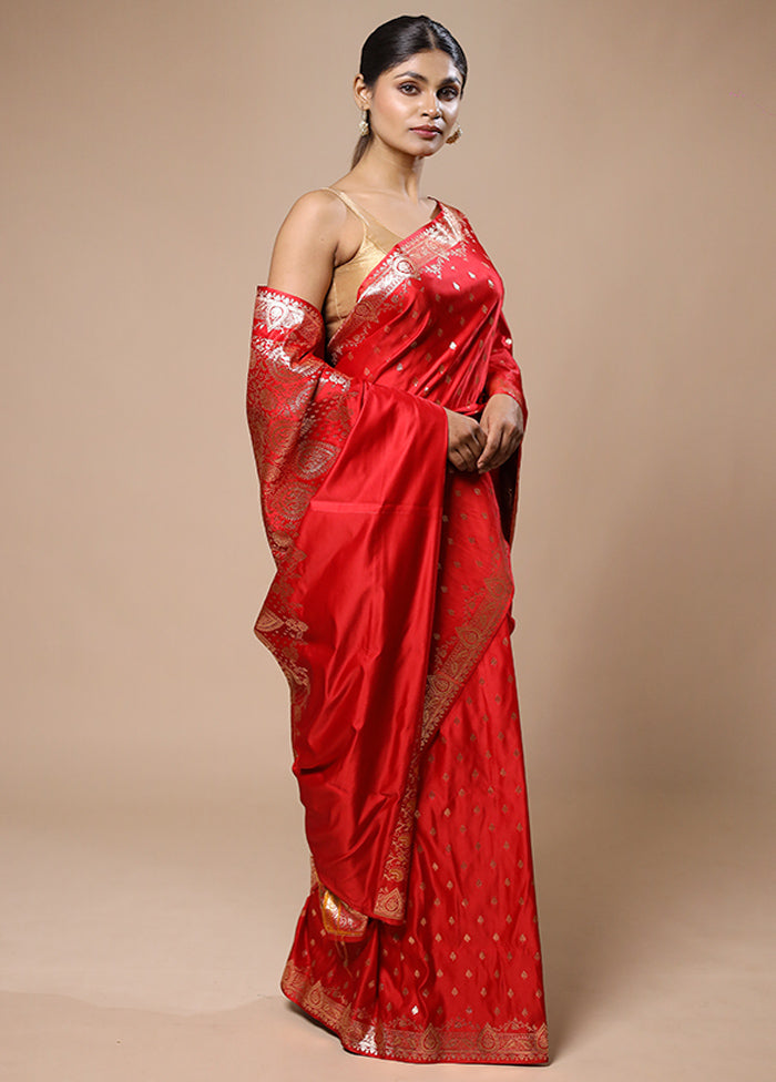 Red Banarasi Silk Saree With Blouse Piece Shop For Cheap Online