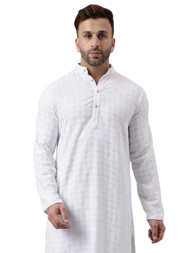 White Silk Embroidered Kurta Cheapest Online