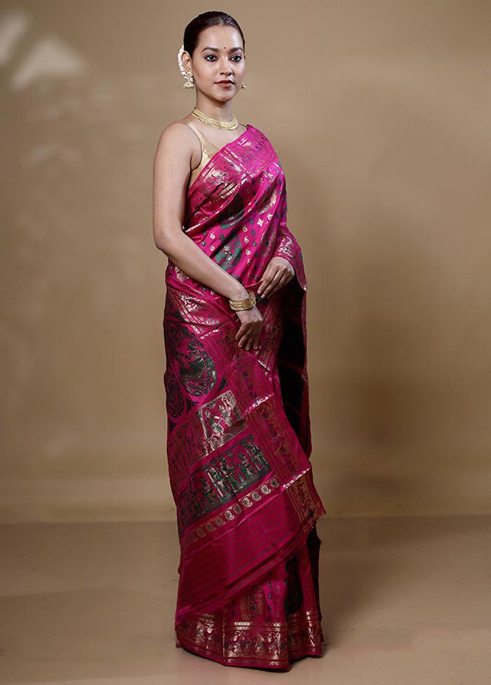 Pink Handloom Baluchari Pure Silk Saree With Blouse Piece Clearance Latest