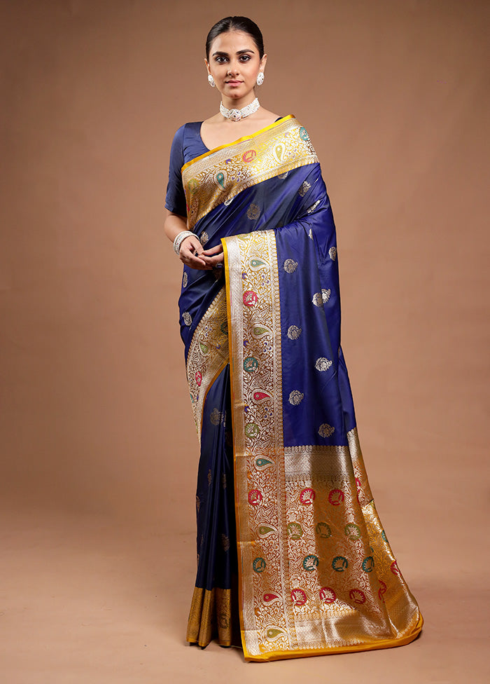 Blue Katan Silk Saree With Blouse Piece Enjoy Online