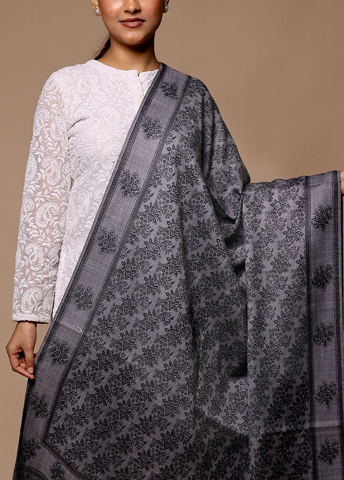 Grey Butta Work With Zari Woven Border Shawl Cheap Real Eastbay