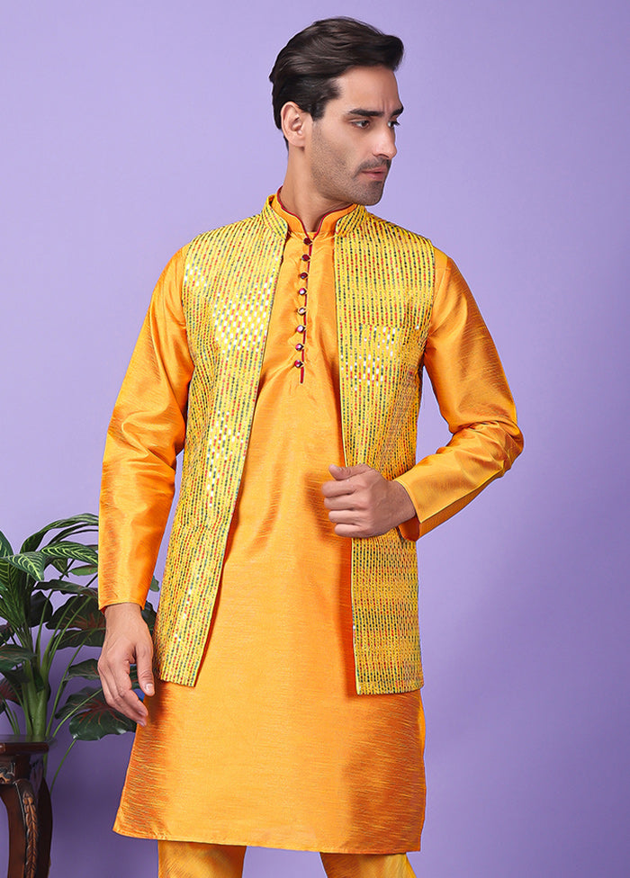 3 Pc Yellow Silk Nehru Set Amazon Footaction