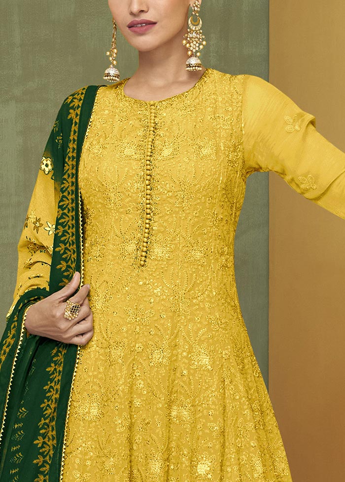 3 Pc Yellow Semi Stitched Georgette Suit Set Official Site