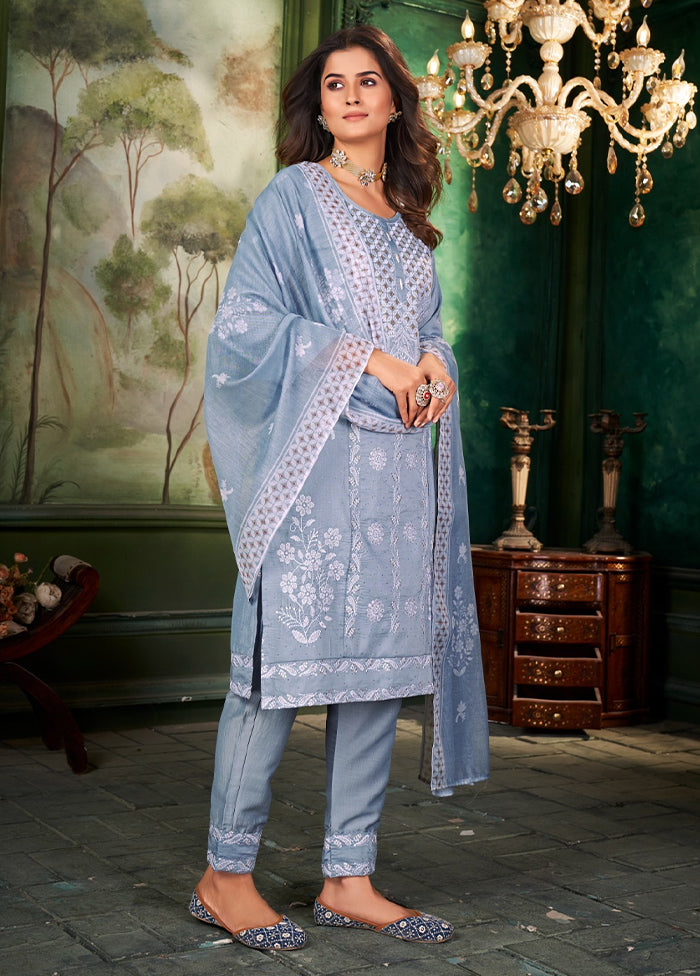 3 Pc Grey Readymade Silk Suit Set Cheap Low Pice Fee Shipping