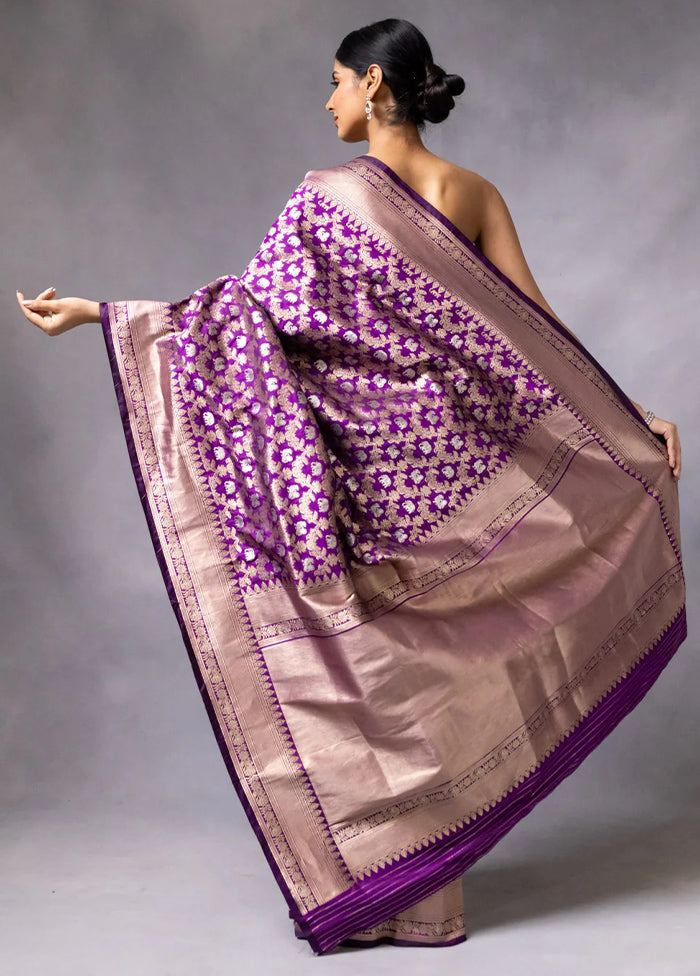 Purple Banarasi Silk Saree With Blouse Piece Buy Sale Online