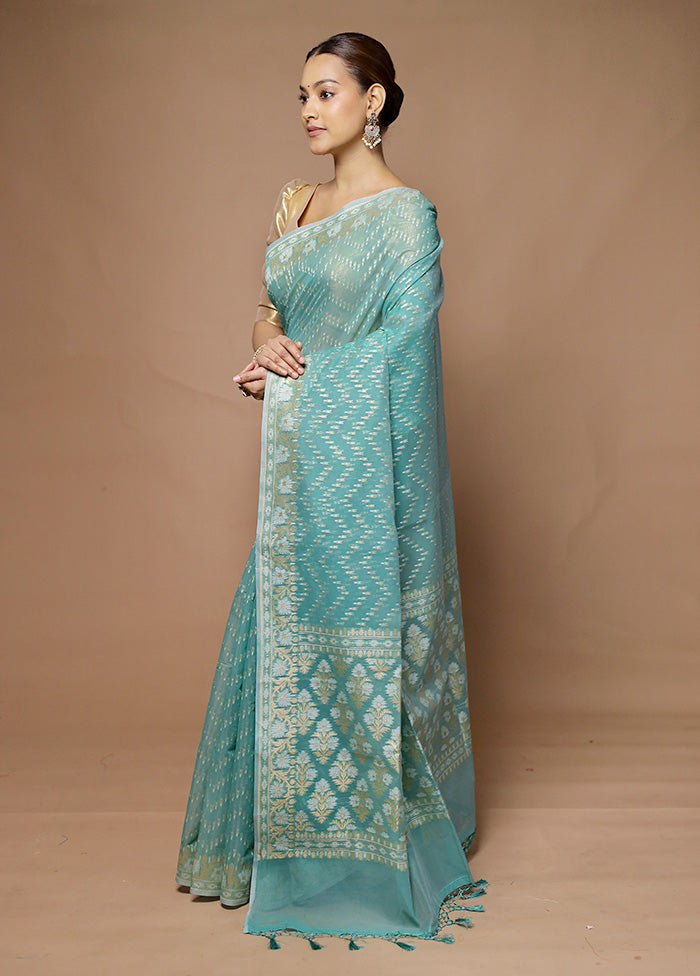 Blue Kora Silk Saree With Blouse Piece For Sale Finishline