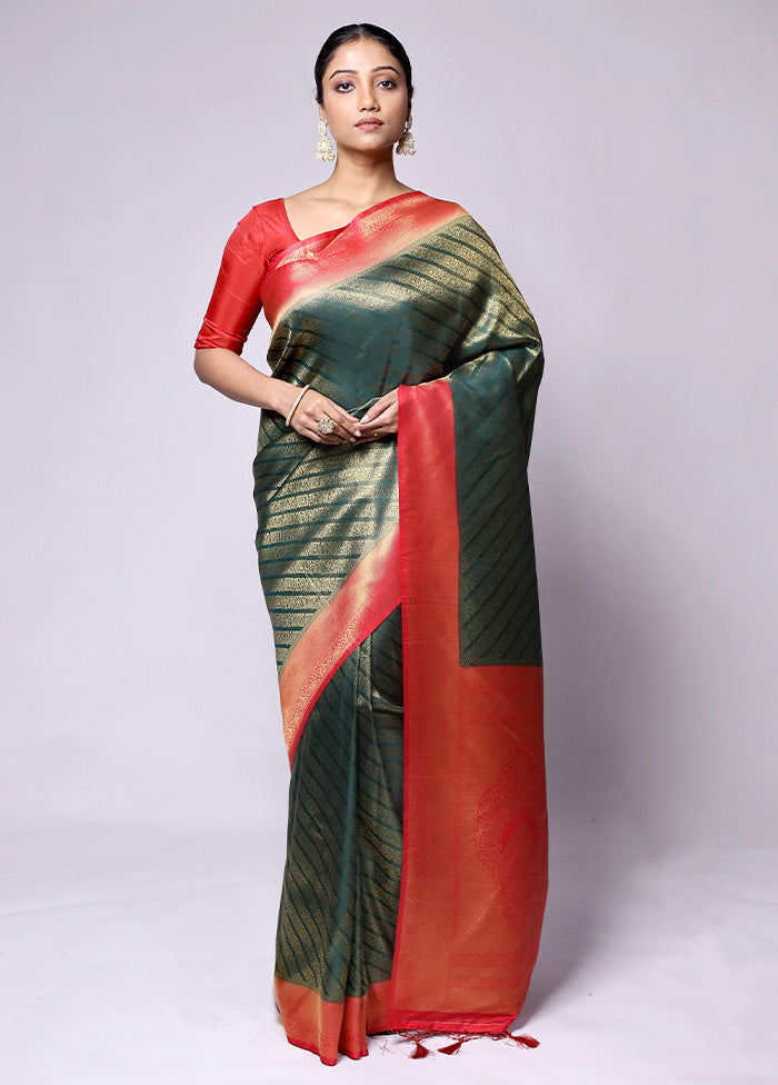 Green Dupion Silk Saree With Blouse Piece Outlet Pices