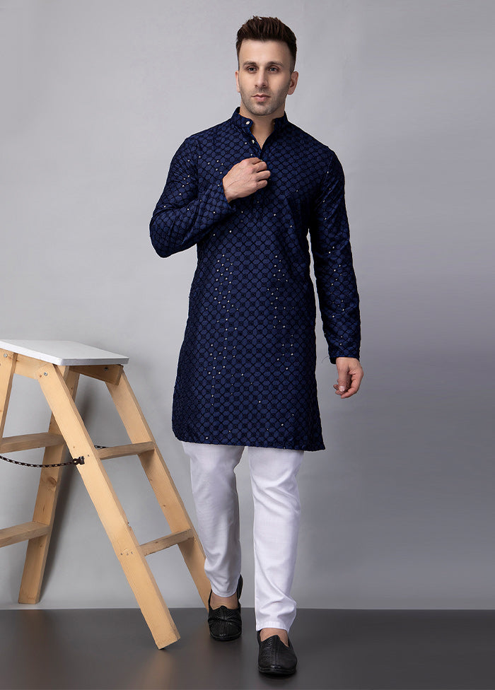 2 Pc Navy Blue Viscose Kurta Pajama Set Cheap Sale Professional